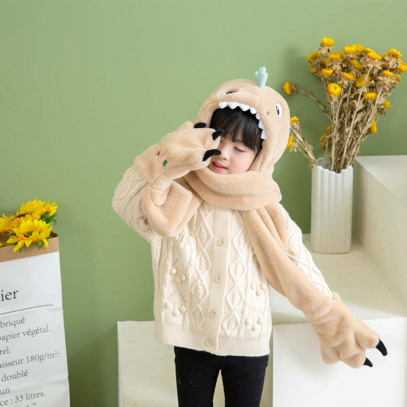 Warm Dinosaur Hat and Scarf Set