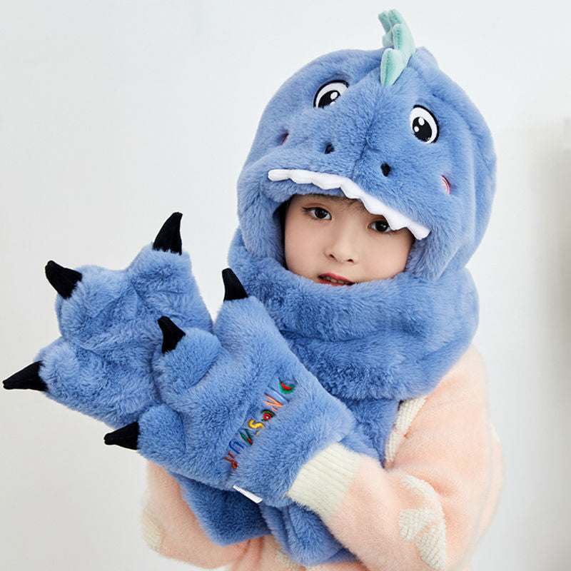 Warm Dinosaur Hat and Scarf Set