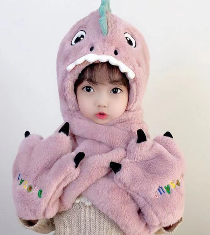 Warm Dinosaur Hat and Scarf Set