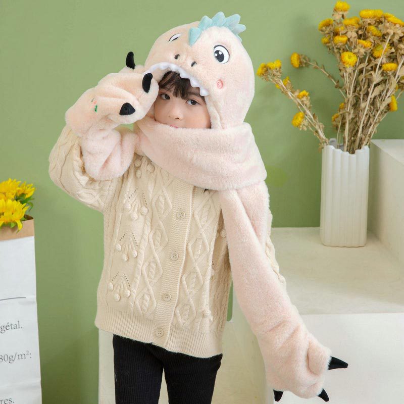 Warm Dinosaur Hat and Scarf Set